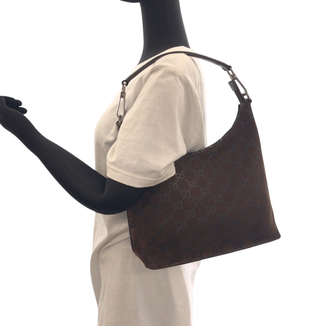 GUCCI Shoulder Bag 000 0602 Suede Brown Silver Metal One Shoulder Bag Women Used Authentic