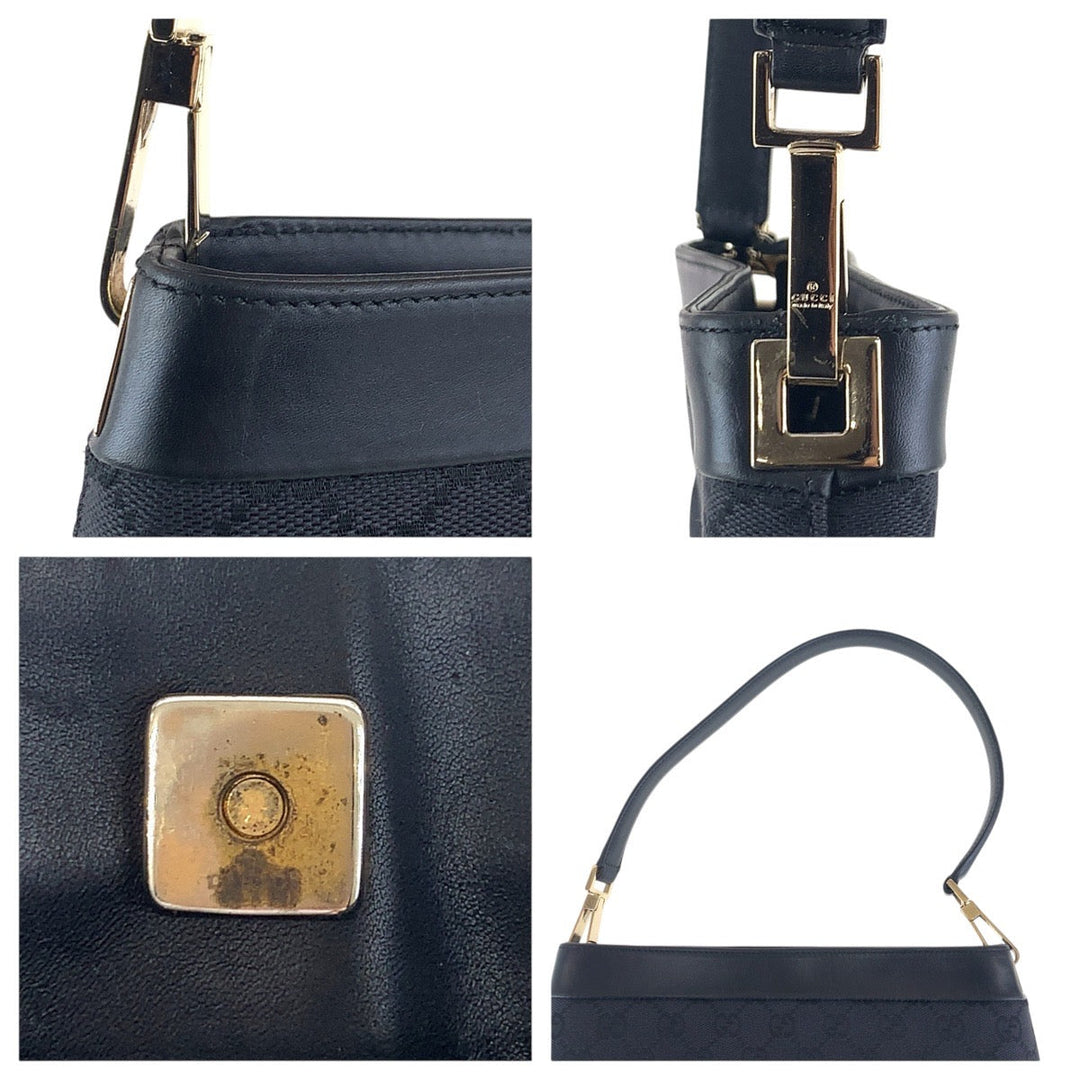 GUCCI Shoulder Bag 001 4231 GG canvas, leather Black GoldMetal Women Used Authentic