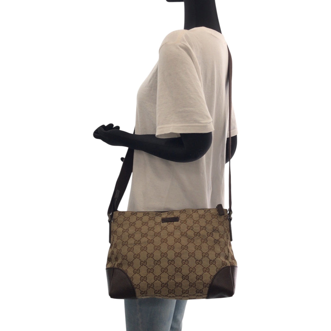 GUCCI Shoulder Bag 114273 GG canvas Beige Brown SilverMetal Shoulder Bag pochette Women Used Authentic
