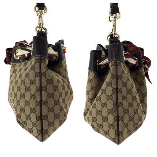 GUCCI Shoulder Bag 162788 GG canvas Beige Brown Gold Metal One Shoulder Bag Positano scarf Women Used Authentic