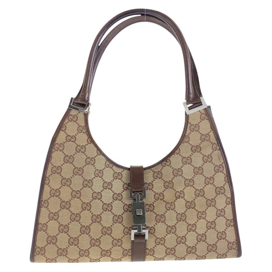 GUCCI Shoulder Bag 002 1067 GG canvas Beige Brown SilverMetal Jackie