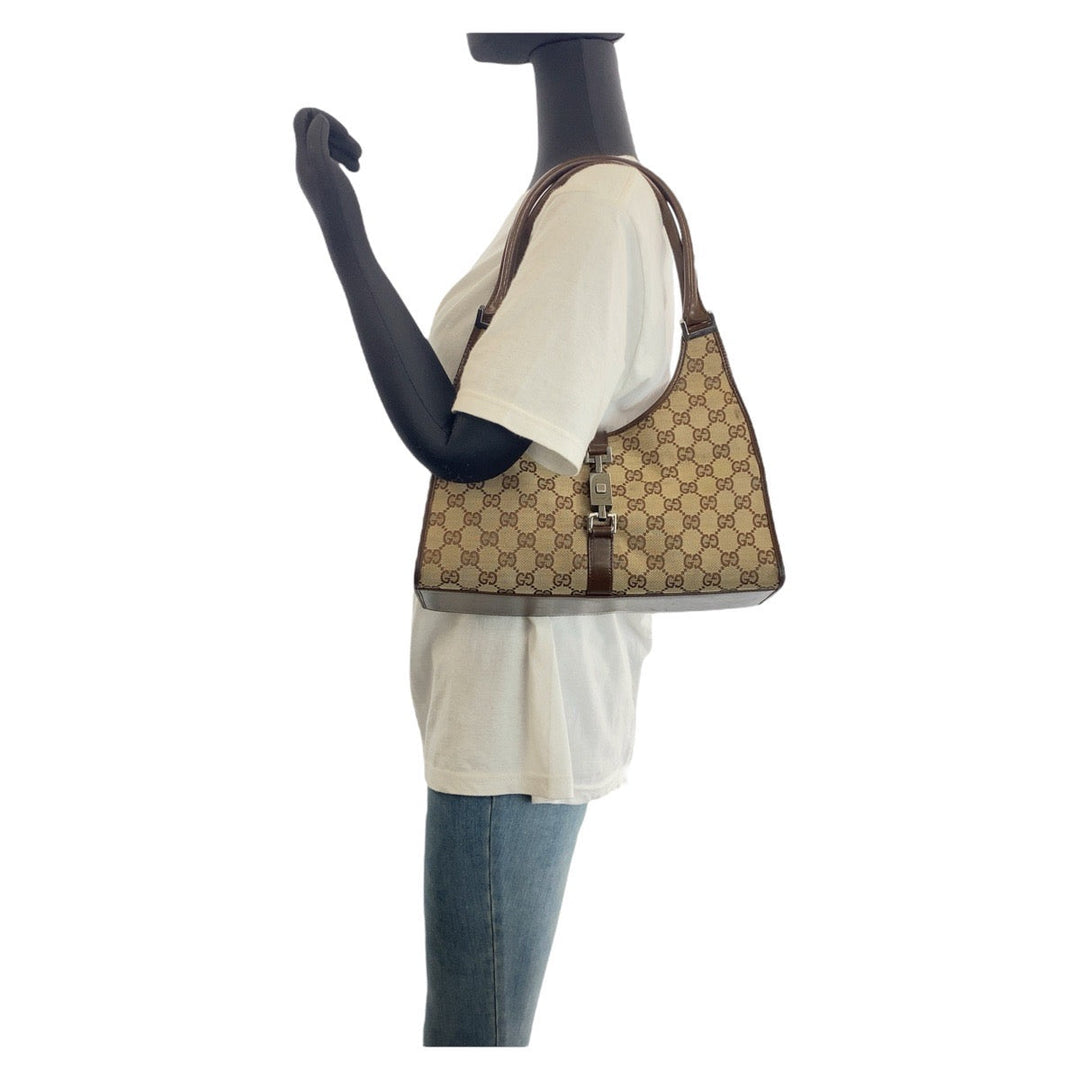GUCCI Shoulder Bag 002 1067 GG canvas Beige Brown SilverMetal Jackie