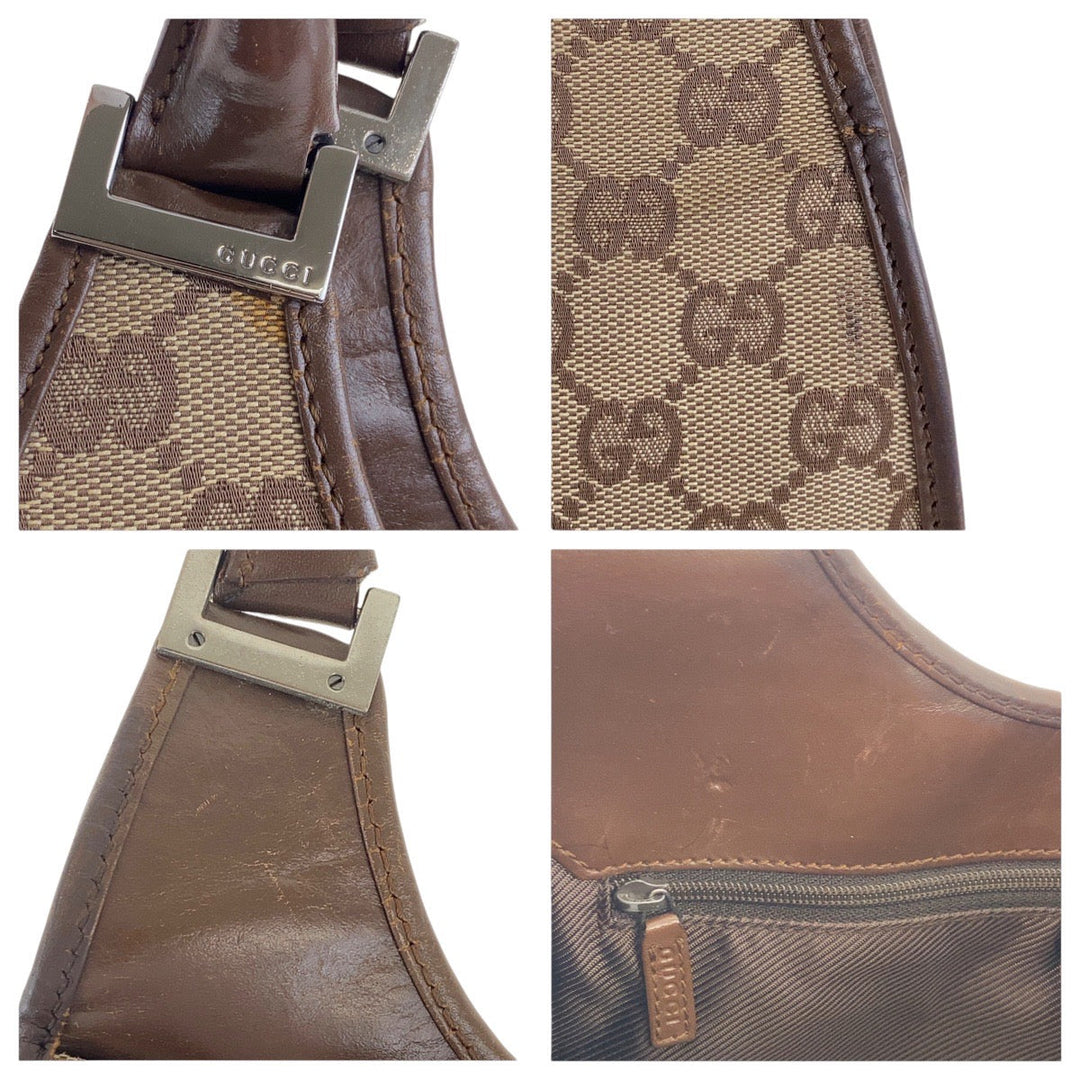 GUCCI Shoulder Bag 002 1067 GG canvas Beige Brown SilverMetal Jackie