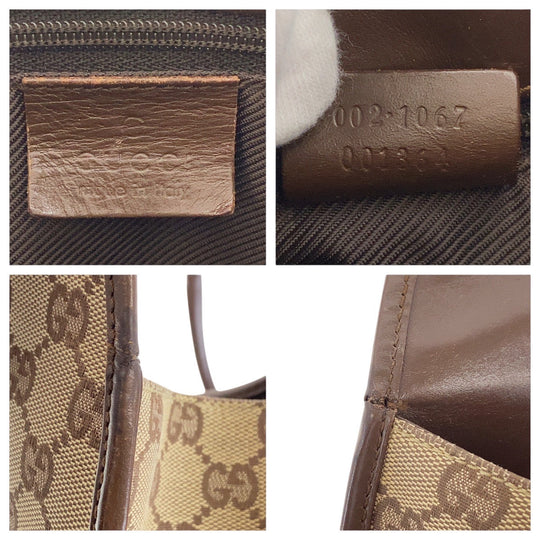 GUCCI Shoulder Bag 002 1067 GG canvas Beige Brown SilverMetal Jackie