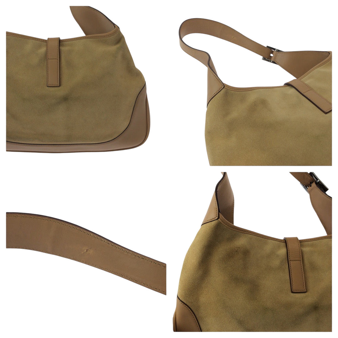 GUCCI Shoulder Bag 001 3306 Suede Camel Brown SilverMetal One Shoulder Bag Jackie Women Used Authentic
