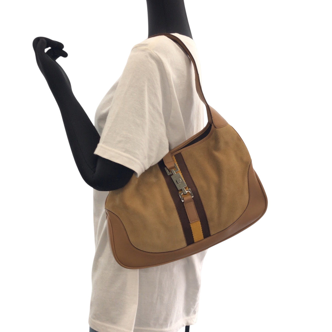 GUCCI Shoulder Bag 001 3306 Suede Camel Brown SilverMetal One Shoulder Bag Jackie Women Used Authentic