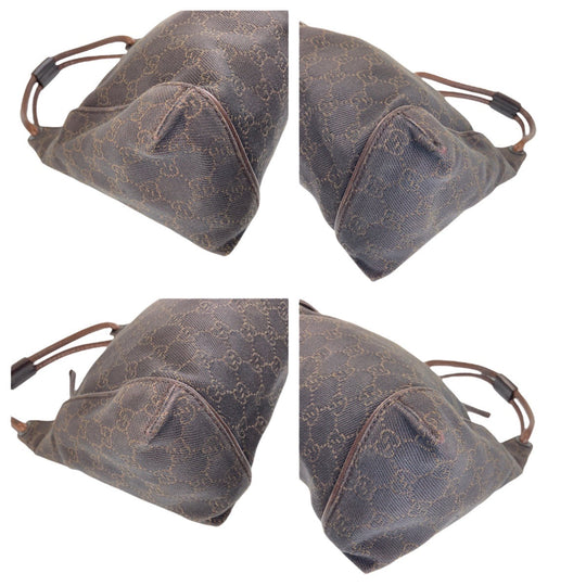 GUCCI Shoulder Bag 101333 GG canvas, leather Dark brown Shoulder Bag handbag Women Used Authentic