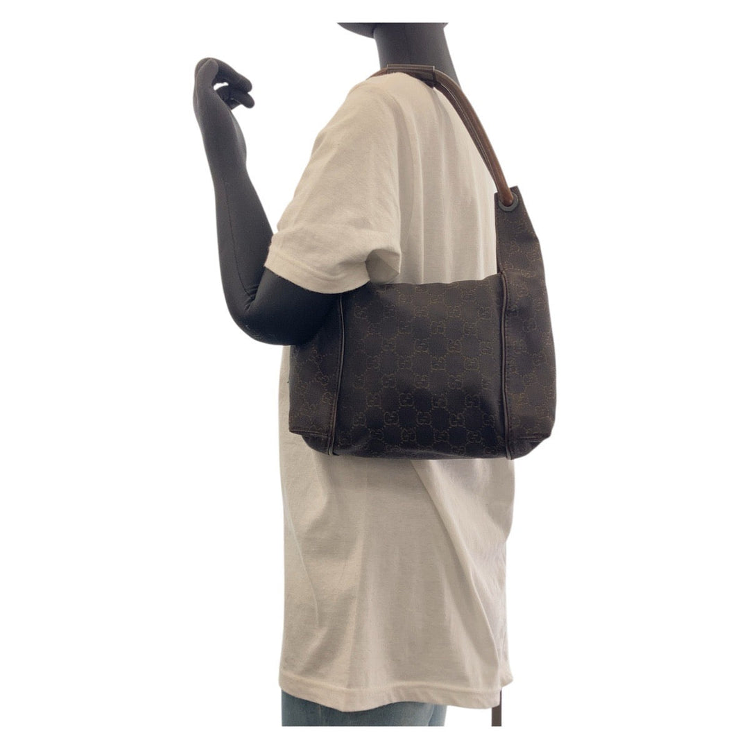 GUCCI Shoulder Bag 101333 GG canvas, leather Dark brown Shoulder Bag handbag Women Used Authentic