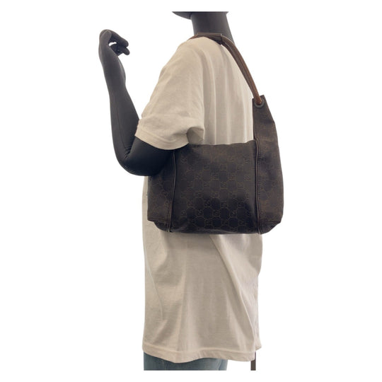 GUCCI Shoulder Bag 101333 GG canvas, leather Dark brown Shoulder Bag handbag Women Used Authentic