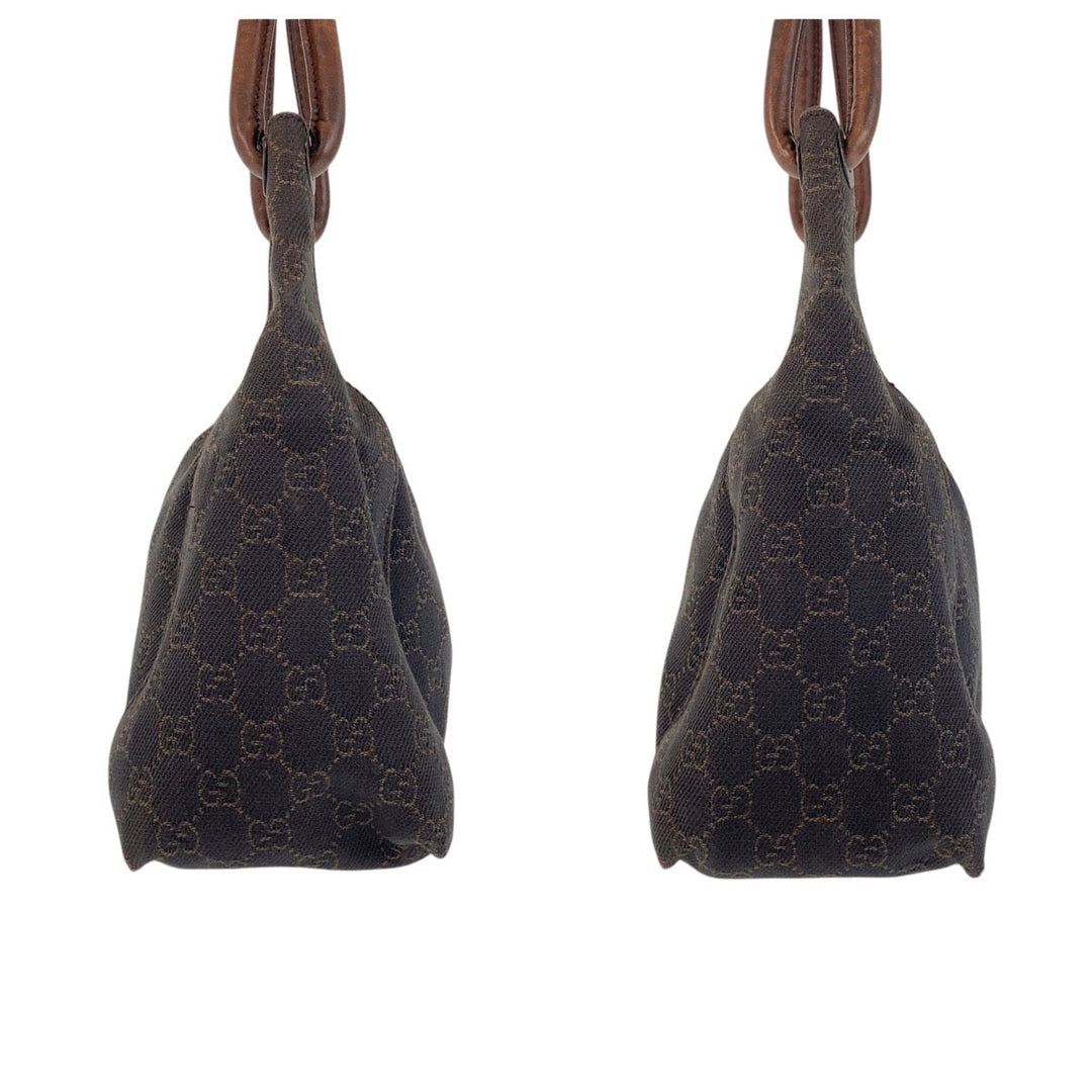 GUCCI Shoulder Bag 101333 GG canvas, leather Dark brown Shoulder Bag handbag Women Used Authentic