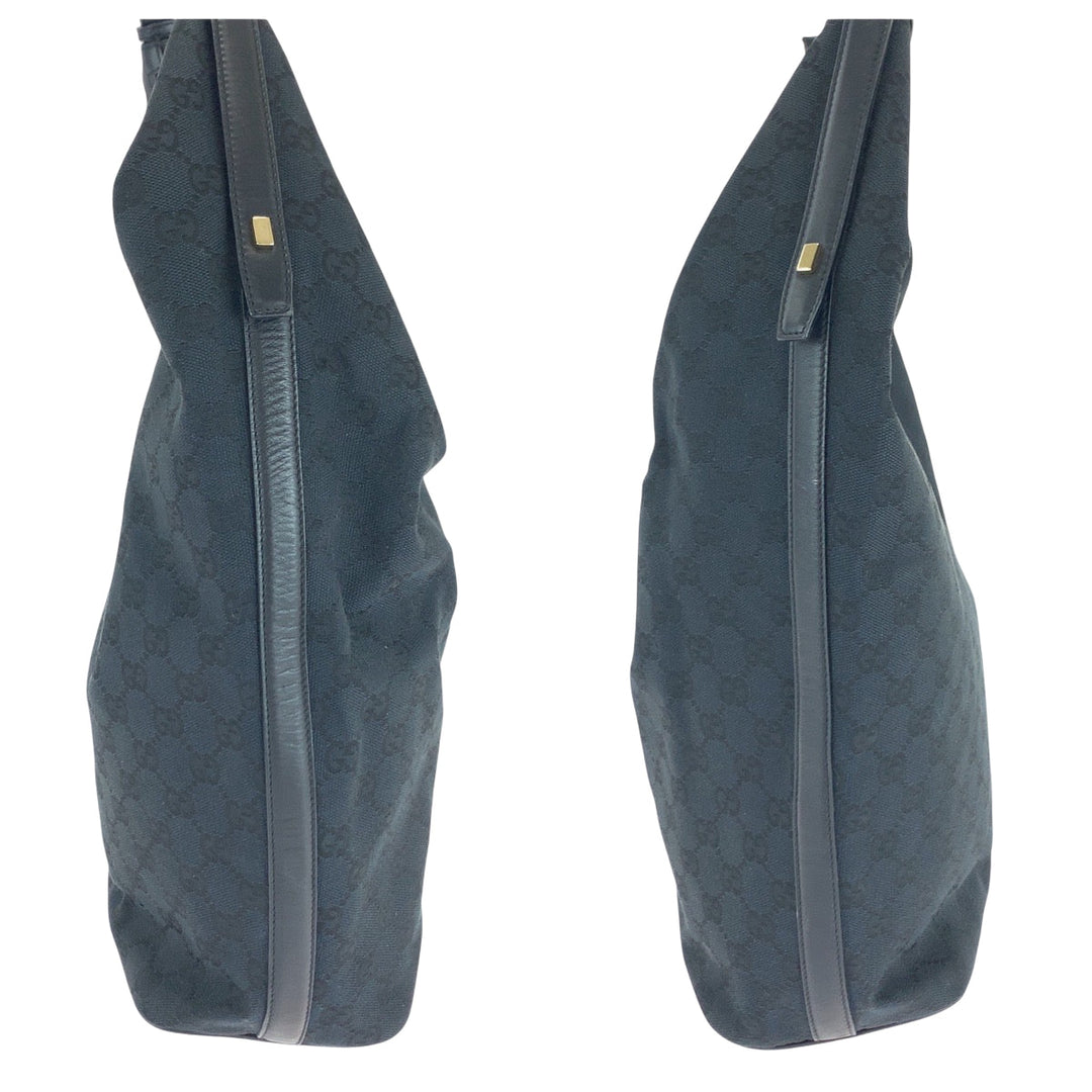 GUCCI Shoulder Bag 001 42870 GG canvas Black GoldMetal Hobo Shoulder Bag Women Used Authentic