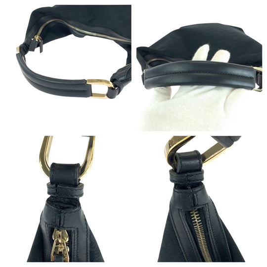 GUCCI Shoulder Bag 001 42870 GG canvas Black GoldMetal Hobo Shoulder Bag Women Used Authentic