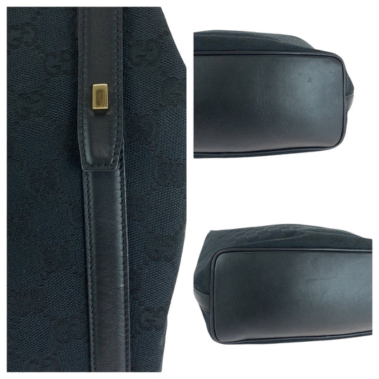 GUCCI Shoulder Bag 001 42870 GG canvas Black GoldMetal Hobo Shoulder Bag Women Used Authentic