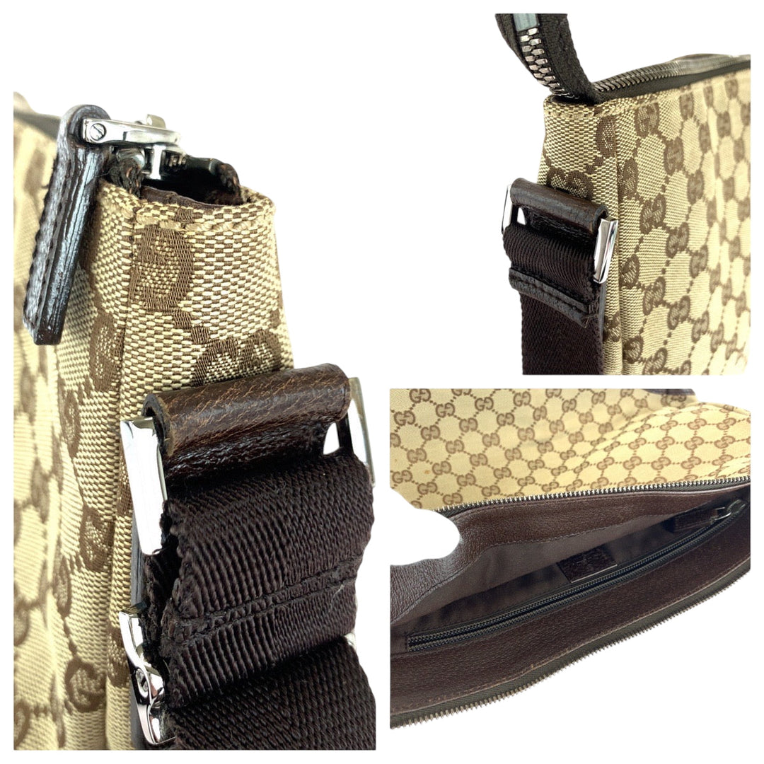 GUCCI Shoulder Bag 110054 GG canvas Beige Brown SilverMetal Shoulder Bag Messenger bag Women Used Authentic