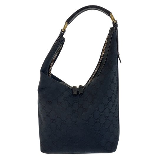 GUCCI Shoulder Bag 001 4288 GG canvas, leather Black GoldMetal Women Used Authentic