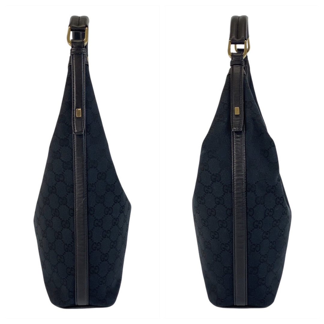 GUCCI Shoulder Bag 001 4288 GG canvas, leather Black GoldMetal Women Used Authentic