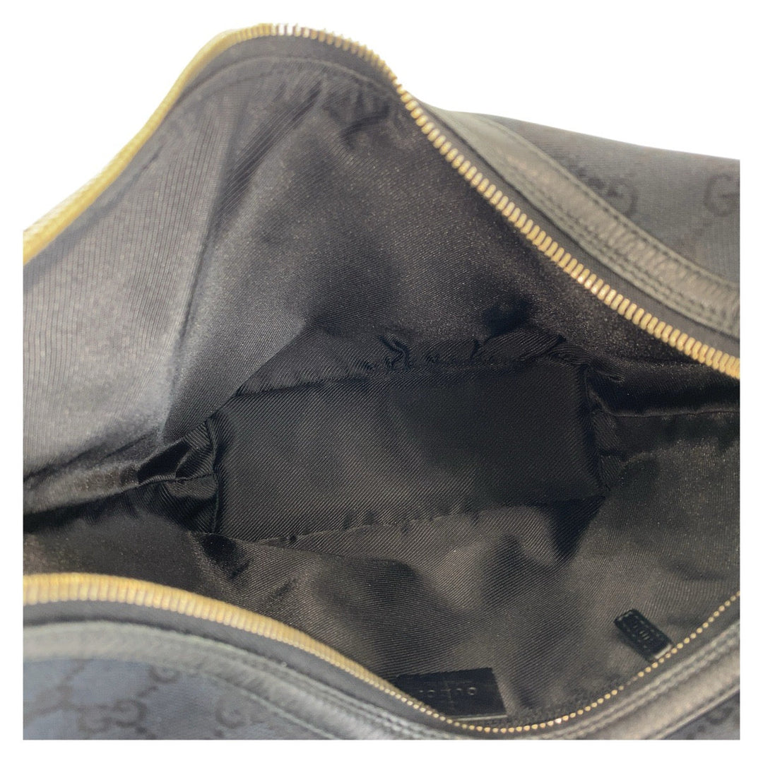 GUCCI Shoulder Bag 001 4288 GG canvas, leather Black GoldMetal Women Used Authentic