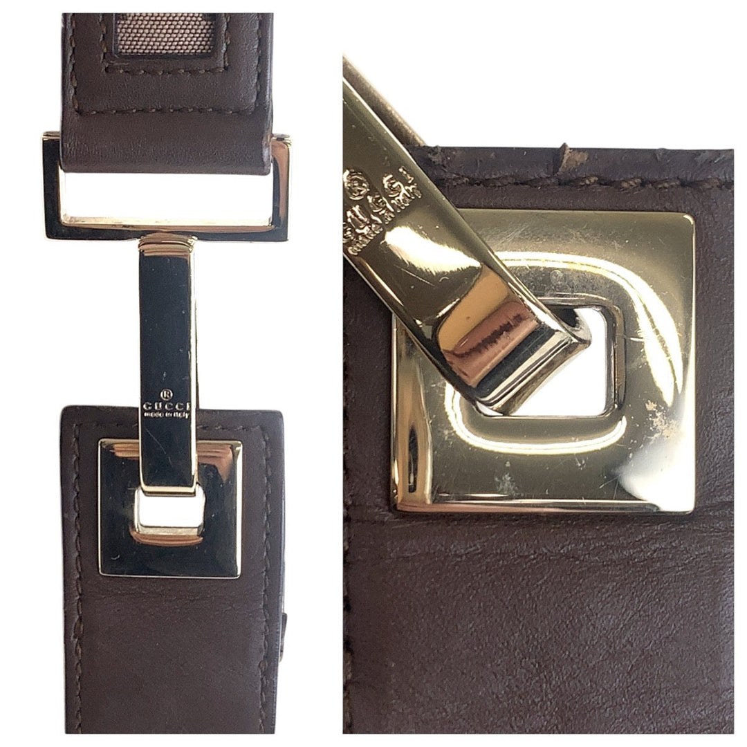 GUCCI Shoulder Bag 001 4204 GG canvas, leather Brown Pink Beige Gold Metal Women Used Authentic