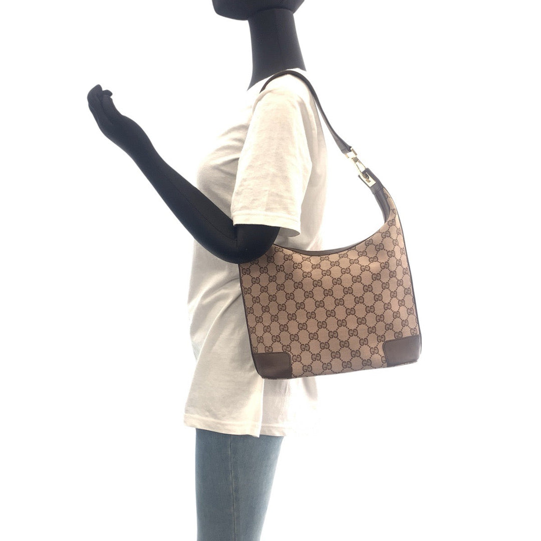 GUCCI Shoulder Bag 001 4204 GG canvas, leather Brown Pink Beige Gold Metal Women Used Authentic