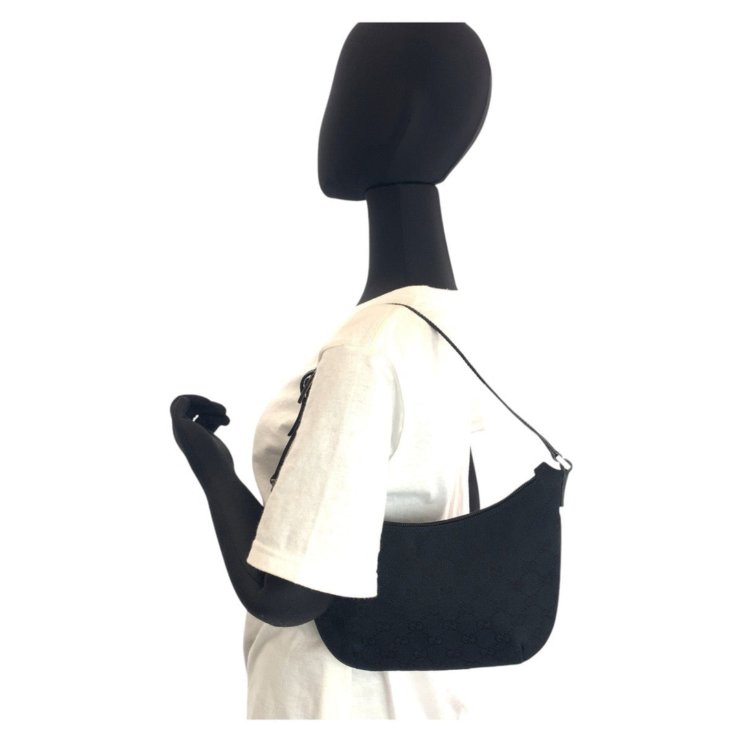 GUCCI Shoulder Bag 005 0813 GG canvas, leather Black black Women Used Authentic