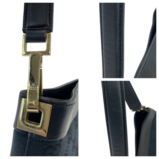 GUCCI Shoulder Bag 33900 GG canvas, leather Black GoldMetal Women Used Authentic