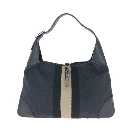 GUCCI Shoulder Bag 001 4075 GG canvas Black Black Beige SilverMetal Shoulder Bag handbag Jackie Women Used Authentic