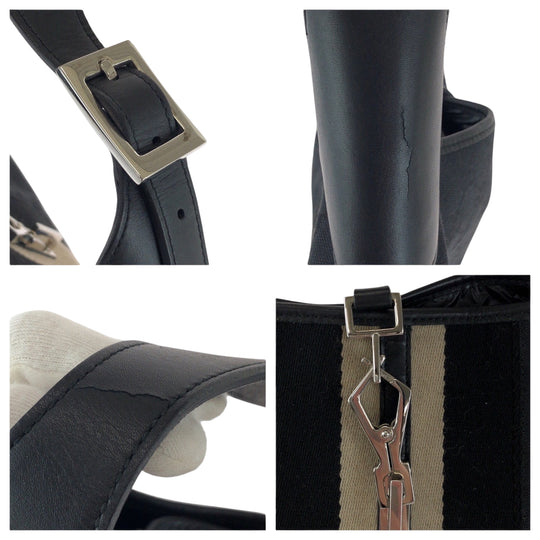 GUCCI Shoulder Bag 001 4075 GG canvas Black Black Beige SilverMetal Shoulder Bag handbag Jackie Women Used Authentic