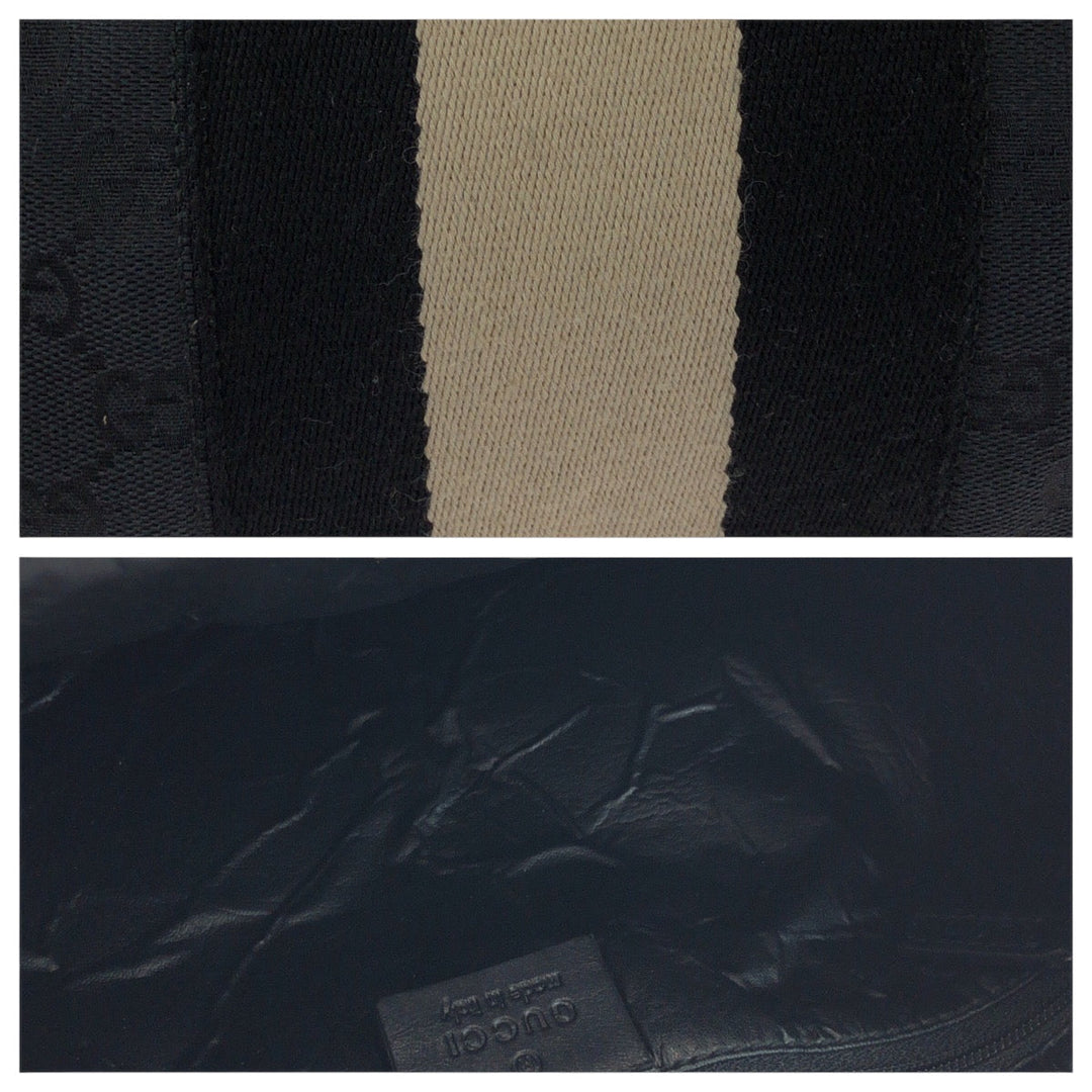 GUCCI Shoulder Bag 001 4075 GG canvas Black Black Beige SilverMetal Shoulder Bag handbag Jackie Women Used Authentic