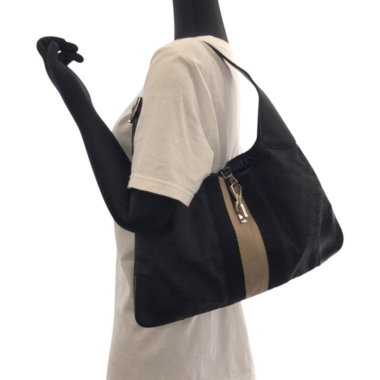 GUCCI Shoulder Bag 001 4075 GG canvas Black Black Beige SilverMetal Shoulder Bag handbag Jackie Women Used Authentic