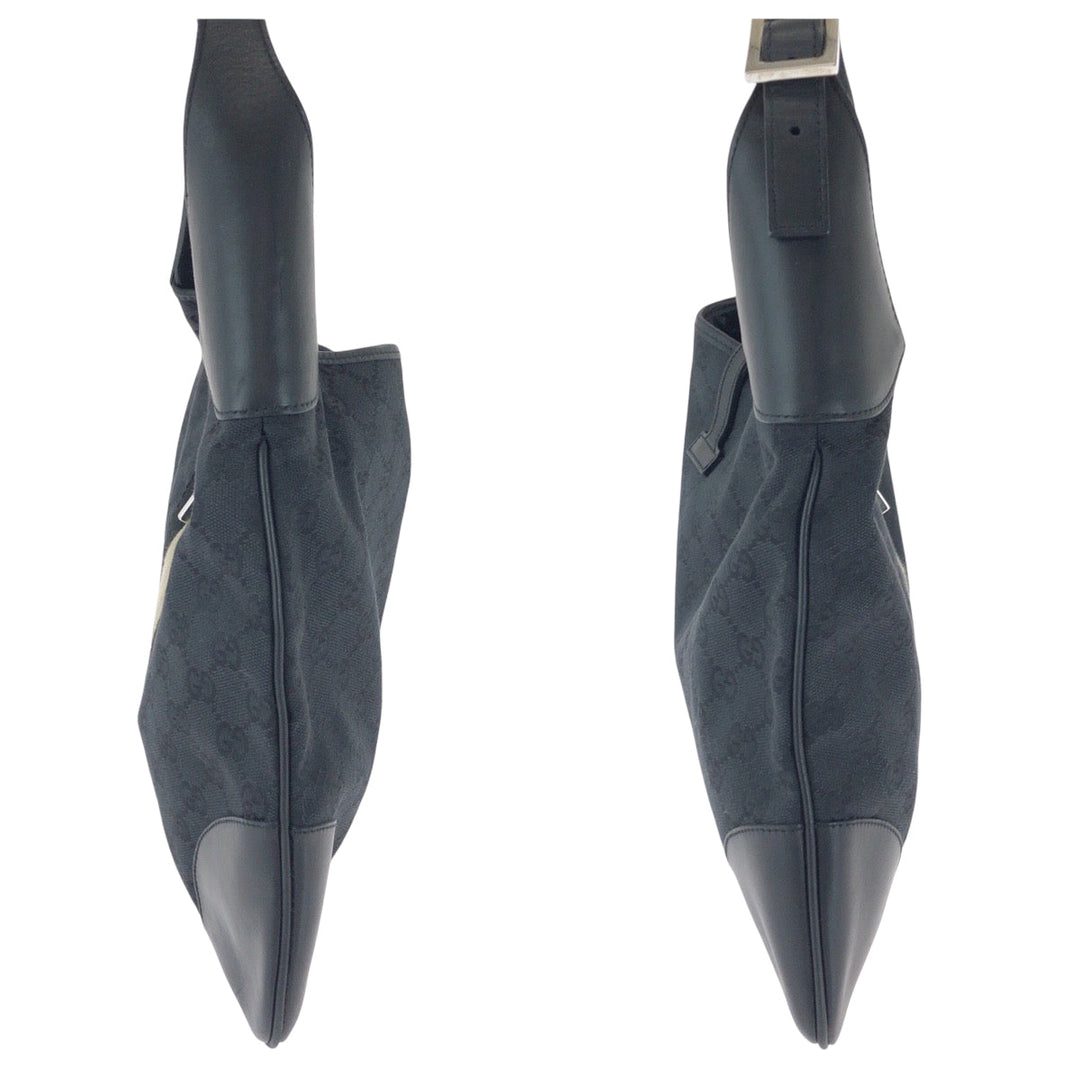 GUCCI Shoulder Bag 001 4075 GG canvas Black Black Beige SilverMetal Shoulder Bag handbag Jackie Women Used Authentic