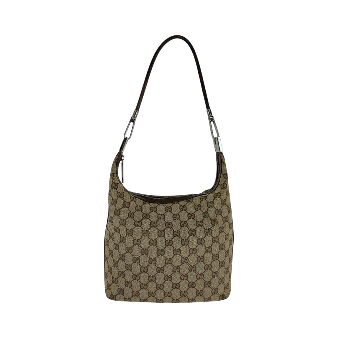 GUCCI Shoulder Bag 001 3814 GG canvas Beige Brown SilverMetal Hobo Shoulder Bag Women Used Authentic