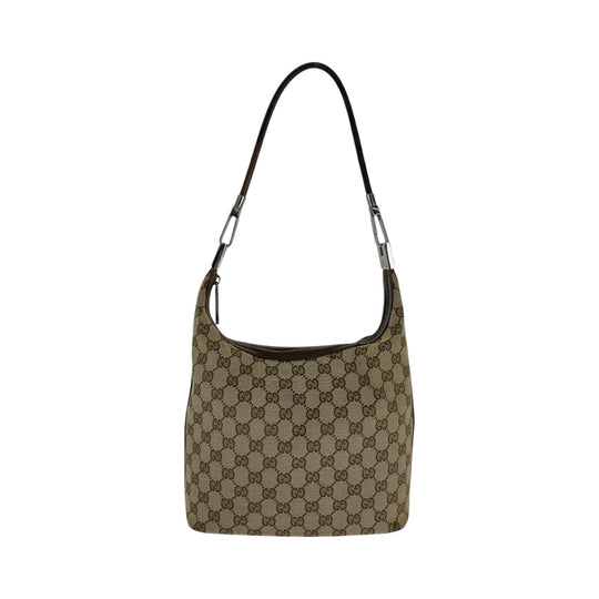 GUCCI Shoulder Bag 001 3814 GG canvas Beige Brown SilverMetal Hobo Shoulder Bag Women Used Authentic