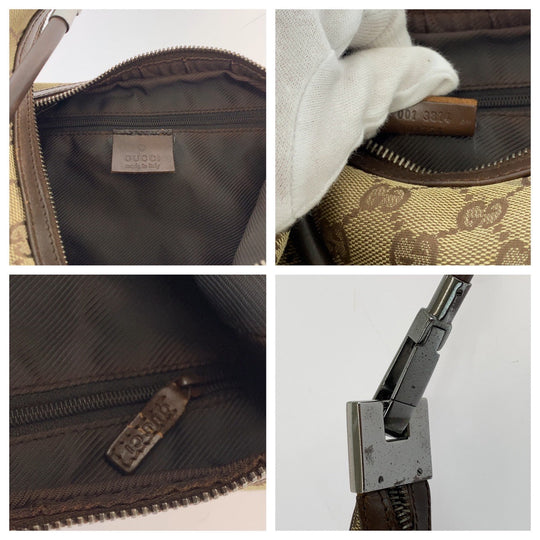 GUCCI Shoulder Bag 001 3814 GG canvas Beige Brown SilverMetal Hobo Shoulder Bag Women Used Authentic