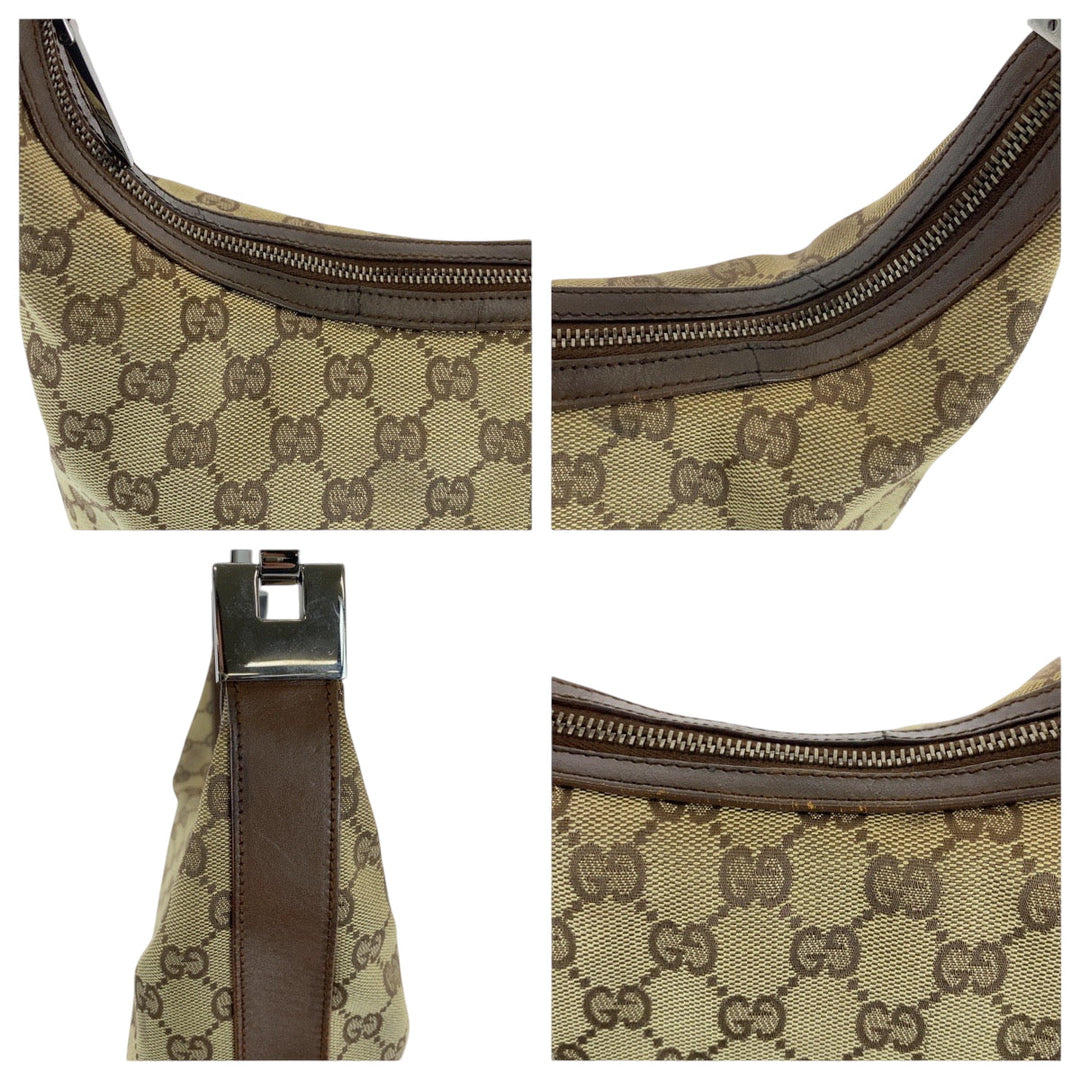 GUCCI Shoulder Bag 001 3814 GG canvas Beige Brown SilverMetal Hobo Shoulder Bag Women Used Authentic