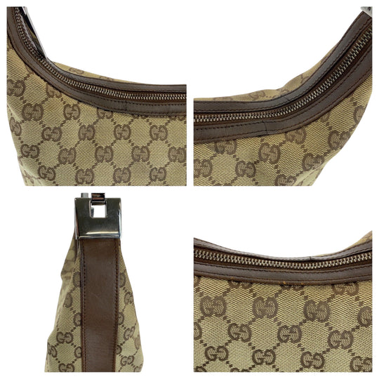 GUCCI Shoulder Bag 001 3814 GG canvas Beige Brown SilverMetal Hobo Shoulder Bag Women Used Authentic