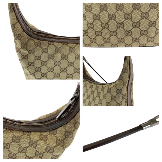 GUCCI Shoulder Bag 001 3814 GG canvas Beige Brown SilverMetal Hobo Shoulder Bag Women Used Authentic