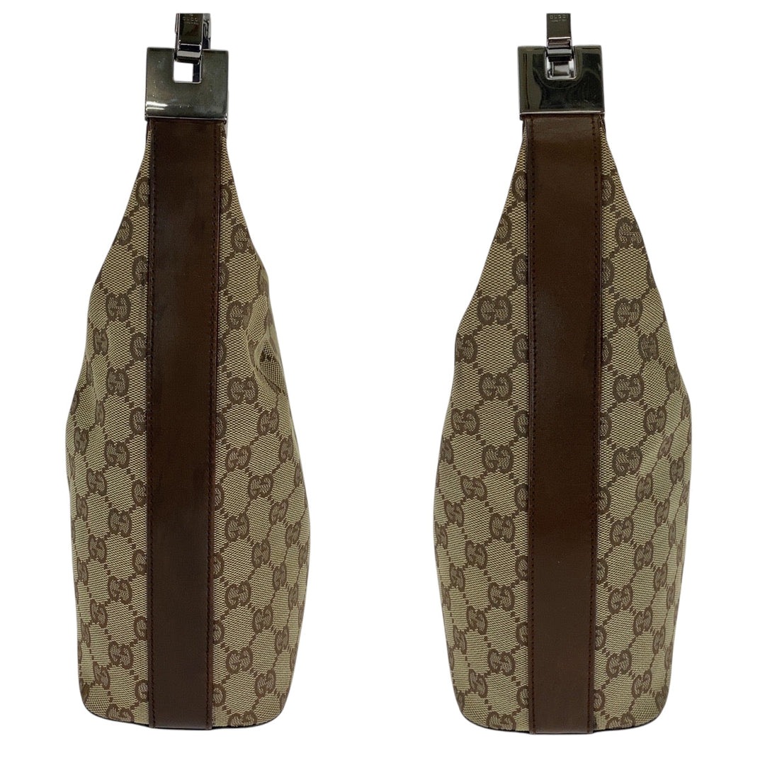 GUCCI Shoulder Bag 001 3814 GG canvas Beige Brown SilverMetal Hobo Shoulder Bag Women Used Authentic
