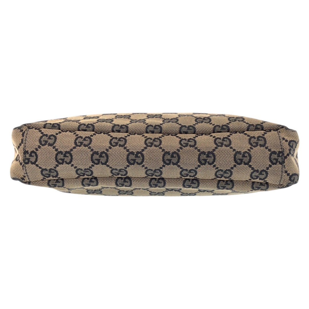 GUCCI Shoulder Bag 019 0433 GG canvas Beige Black Gold Metal Shoulder Bag pochette Women Used Authentic