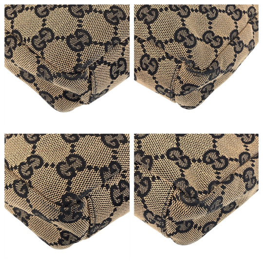 GUCCI Shoulder Bag 019 0433 GG canvas Beige Black Gold Metal Shoulder Bag pochette Women Used Authentic