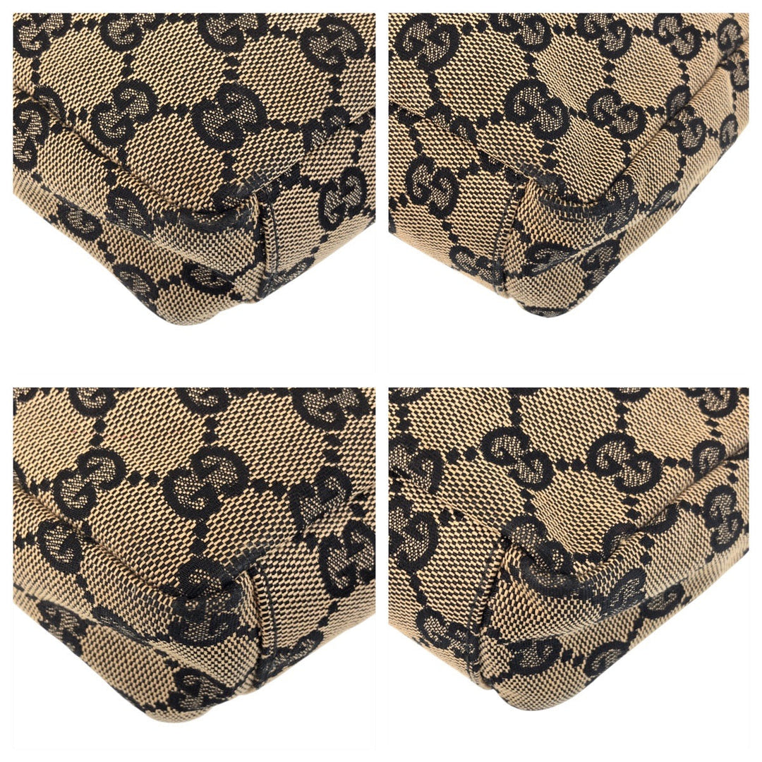 GUCCI Shoulder Bag 019 0433 GG canvas Beige Black Gold Metal Shoulder Bag pochette Women Used Authentic