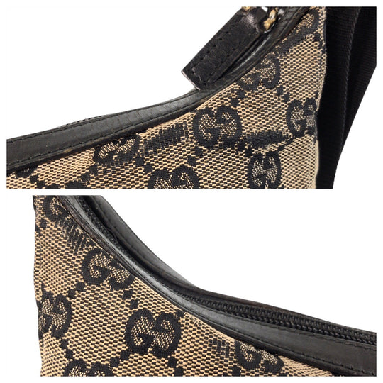 GUCCI Shoulder Bag 019 0433 GG canvas Beige Black Gold Metal Shoulder Bag pochette Women Used Authentic