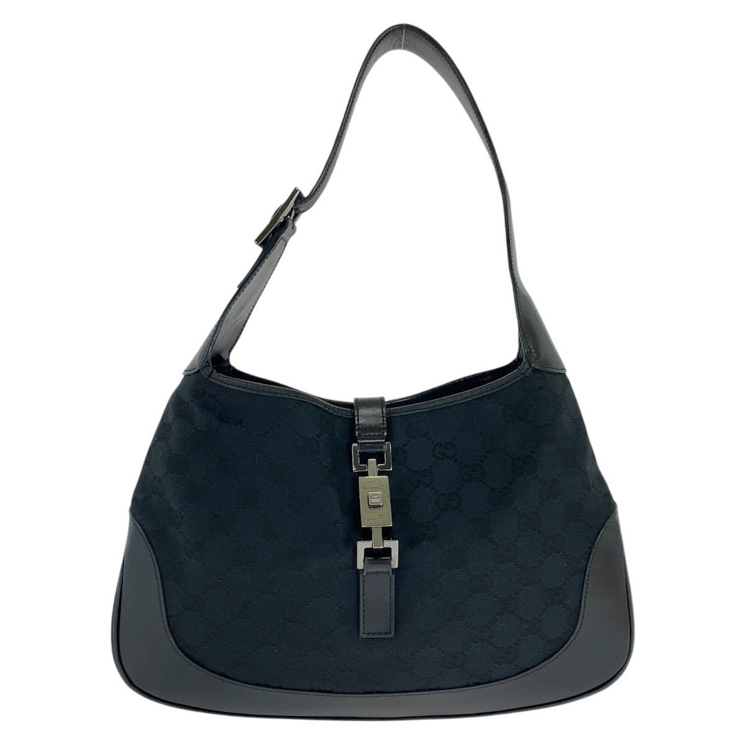 GUCCI Shoulder Bag 001 3306 GG canvas, leather black Jackie Women Used Authentic