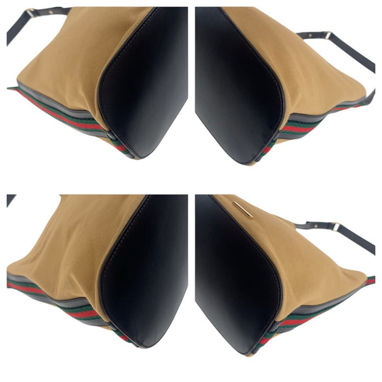 GUCCI Shoulder Bag 001 4286 Canvas, Leather beige Sherry line Women Used Authentic