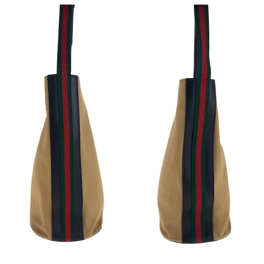 GUCCI Shoulder Bag 001 4286 Canvas, Leather beige Sherry line Women Used Authentic