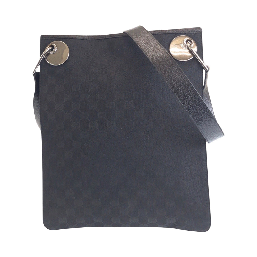 GUCCI Shoulder Bag 120842 GG canvas, leather Black SilverMetal Shoulder Bag pochette Women Used Authentic