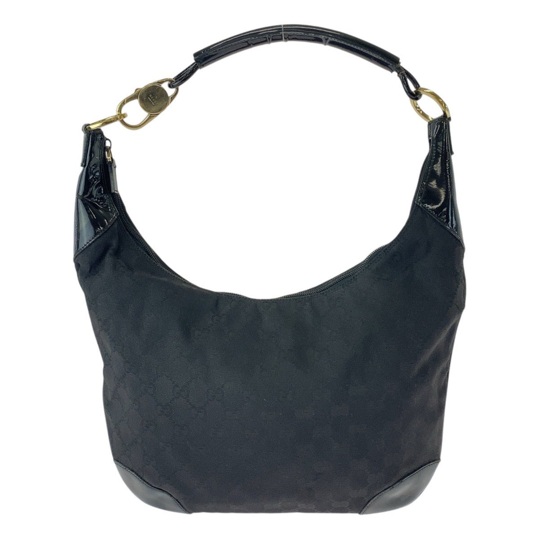 GUCCI Shoulder Bag 001 4157 GG canvas, leather Black GoldMetal Women Used Authentic