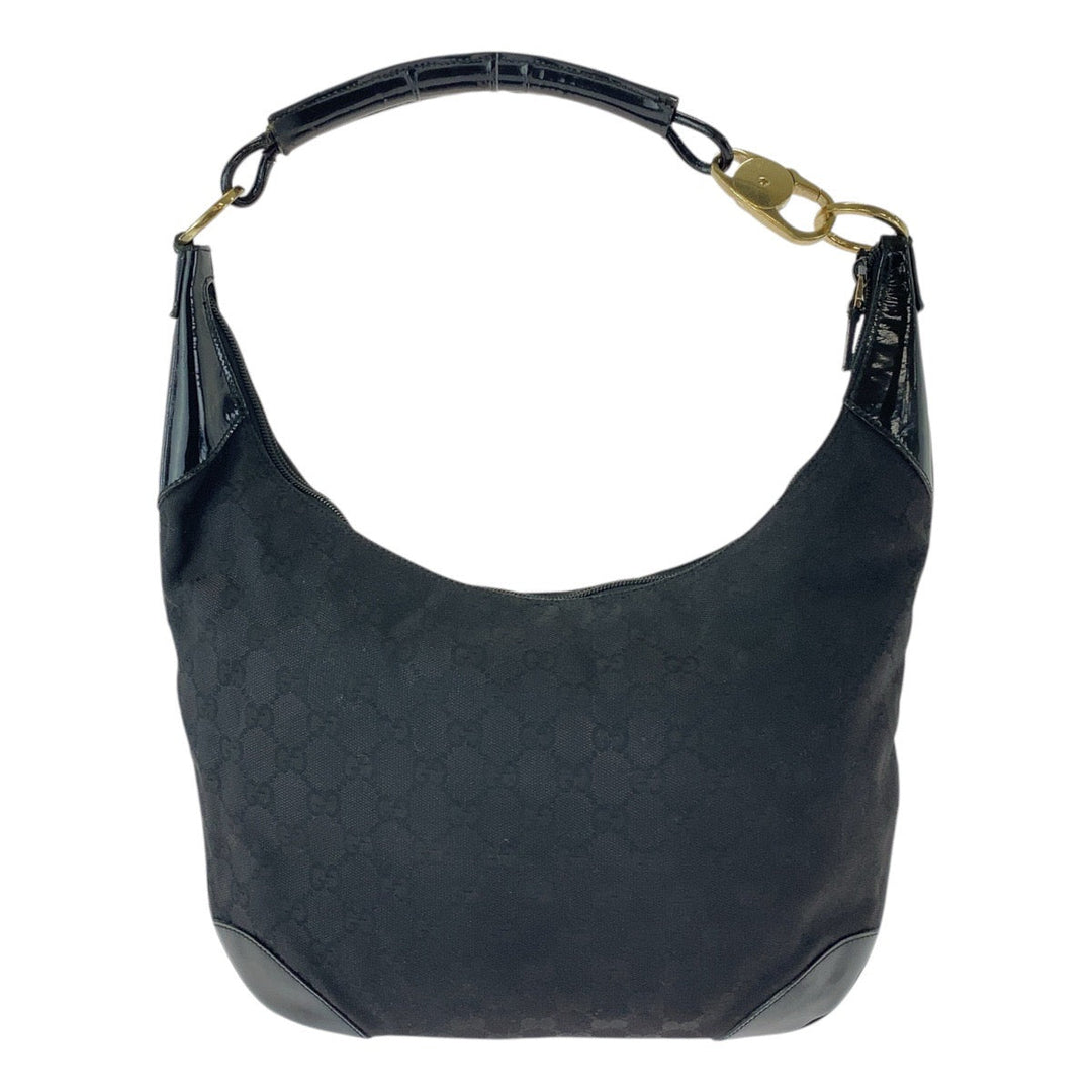 GUCCI Shoulder Bag 001 4157 GG canvas, leather Black GoldMetal Women Used Authentic