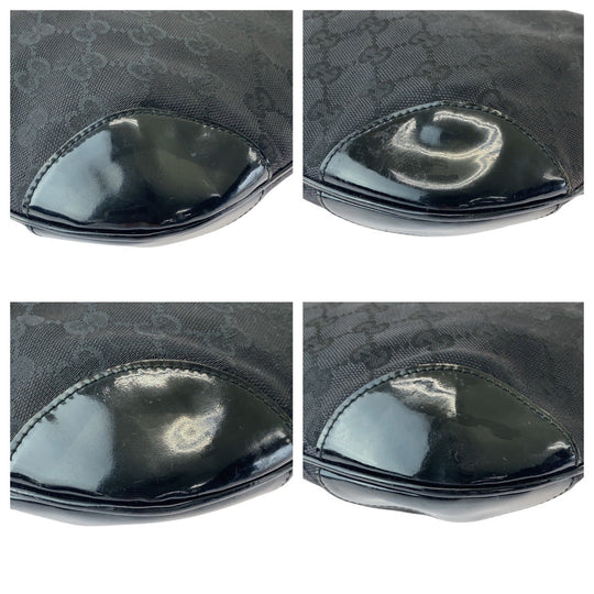 GUCCI Shoulder Bag 001 4157 GG canvas, leather Black GoldMetal Women Used Authentic