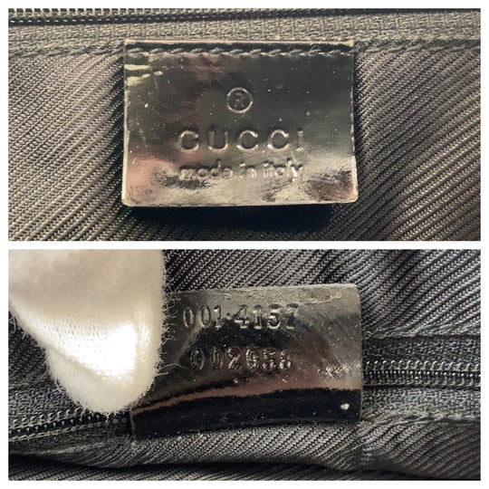GUCCI Shoulder Bag 001 4157 GG canvas, leather Black GoldMetal Women Used Authentic