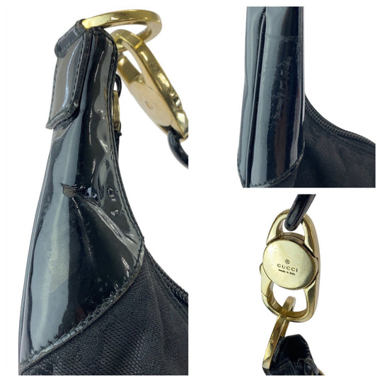 GUCCI Shoulder Bag 001 4157 GG canvas, leather Black GoldMetal Women Used Authentic